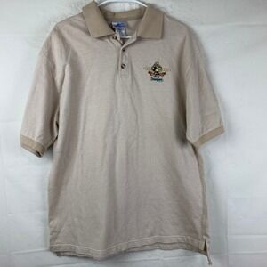 Y2k VTG Disneyland Resort Polo Shirt Mens L Tan Mickey Mouse Castle